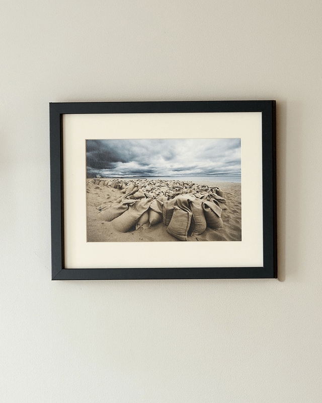 Sandbags On Portobello Beach - Framed Print 15 ¼" x 12 ¼"